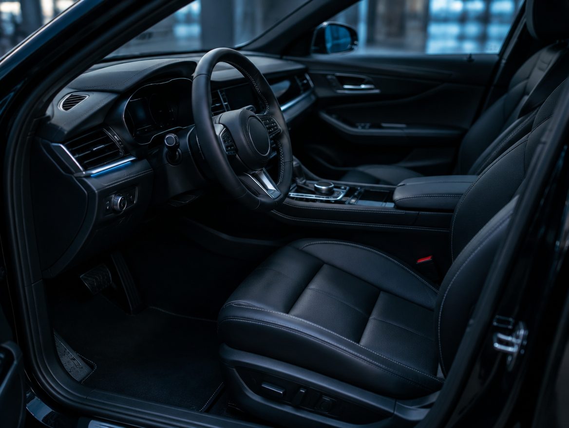 Freshly detailed black leather interior