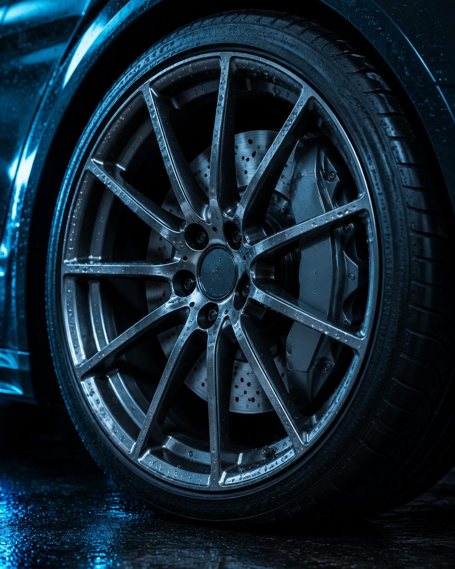 Detailed alloy wheel and brake caliper